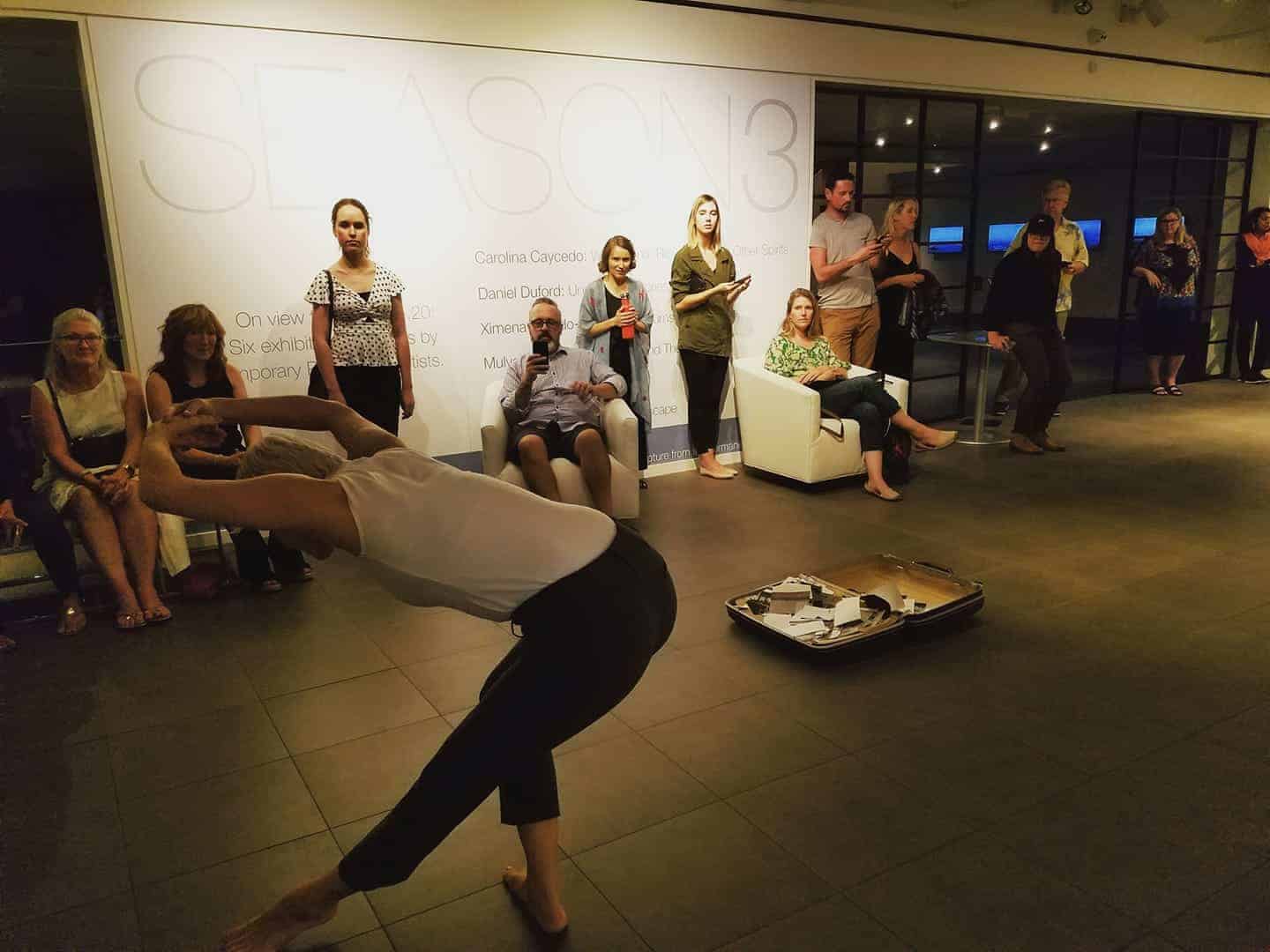 Salon attendees treated to an arresting solo dance piece by Re:BorN Dance Interactive founder/head Boroka Nagy.